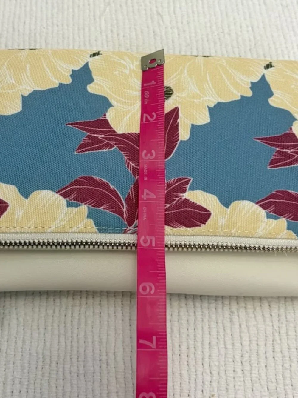Rachel Pally Floral Print Fold Over Canvas Vegan Leather Tassel Clutch Purse